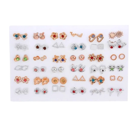 Set de cercei mici de aur 36 perechi zirconiu fluture inima arc