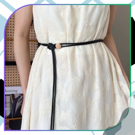 Curea ingusta de dama din piele neagra legata in talie, eleganta