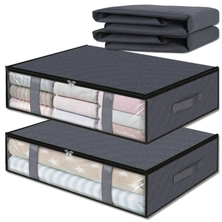 Organizator de dulap pentru lenjerie de pat set de 2 saci mari gri 60x45cm