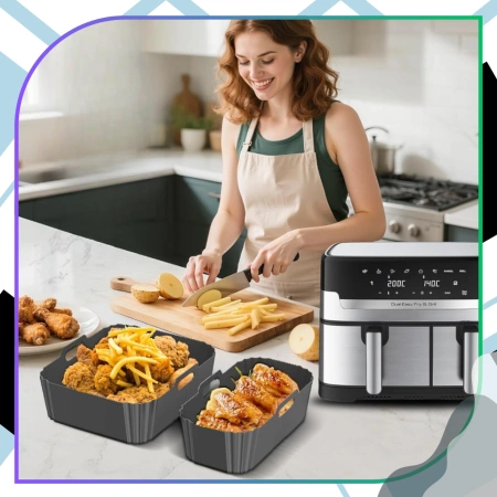 Inserție reutilizabilă din silicon pentru friteuză cu aer, 2 bucăți, tavă de copt gri