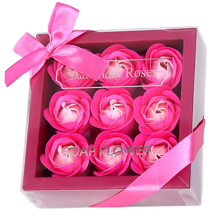 Trandafiri decorativi parfumati de sapun 9 buc. set cadou roz