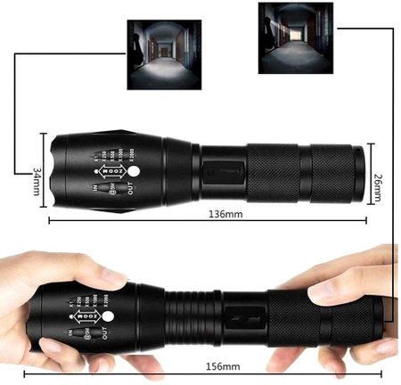 Mini lanternă militară tactică, aluminiu puternic