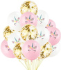 Set de 15 baloane mixte confetti unicorn ziua de aur