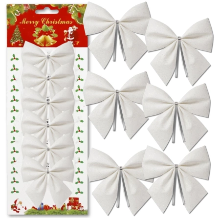 Decorațiuni de Crăciun cu funde, set de 6 bucăți, funde albe