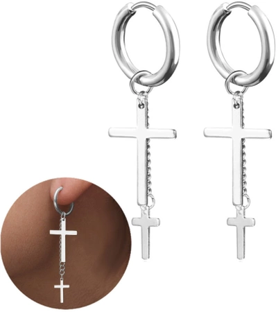 Cercei cruce de argint, otel chirurgical, eleganti, agatatori