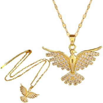 Colier pasăre din aur, oțel chirurgical cu zirconi