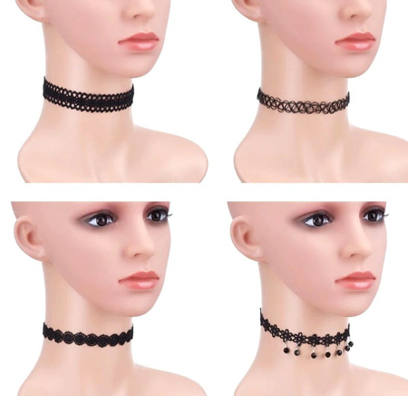 Set de 12 colier negru din dantelă