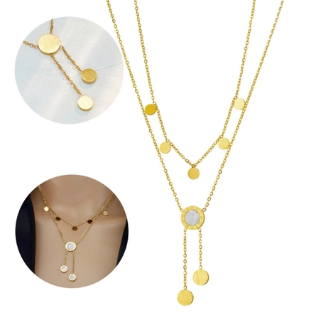 Colier de aur din oțel chirurgical cu inele duble placate cu aur