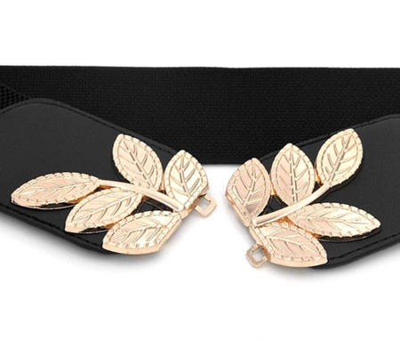 Cureaua de dama neagra lata elastica pentru o rochie cu model auriu