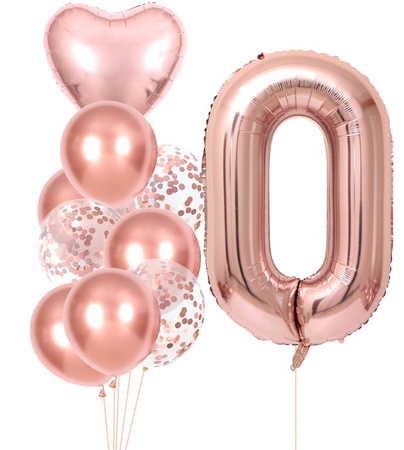 Set de 10 baloane roz ziua de nastere numarul 0
