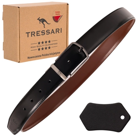Curea din piele dublă TRESSARI, negru, maro, 120 cm, pentru pantaloni