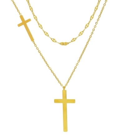 Colier dublu din aur, cruci elegante, delicate din otel chirurgical