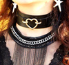 Colier choker din aur negru cu curea din piele