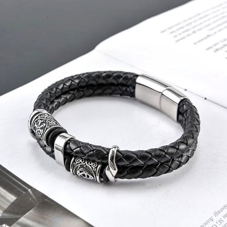 Brățară neagră pentru bărbați din piele împletită nordică