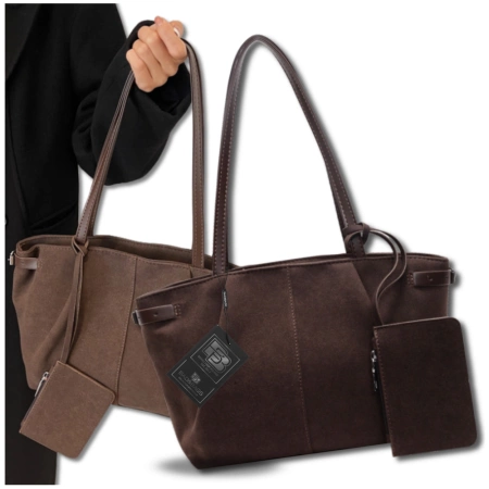 Geantă shopper de damă BAD&BAGS din piele ecologică din piele intoarsa maro