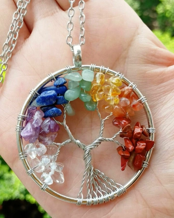 Colier din otel chirurgical, pomul fericirii, minerale colorate