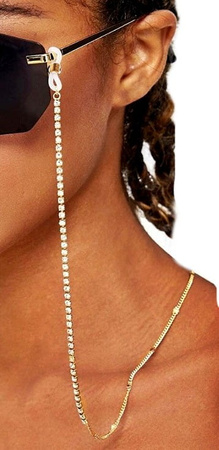 Lant de ochelari elegant auriu cu zirconi decorativi