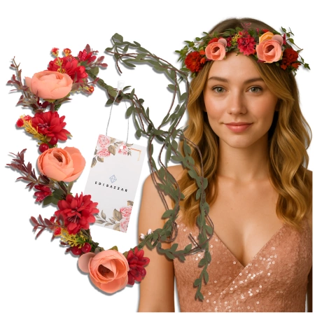 Coronita Bandita Par Flori Trandafiri Rosii Stil Boho