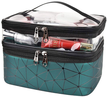 Geantă cosmetică suspendată, verde, impermeabilă, mare, transparentă