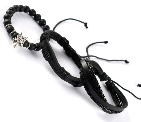 Set de brățări punk din piele de lup negru
