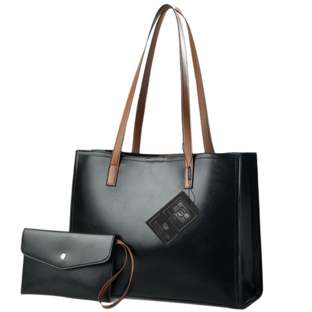 BAD&BAGS geantă de mână din piele pentru femei, cumpărător clasic din piele lăcuită neagră