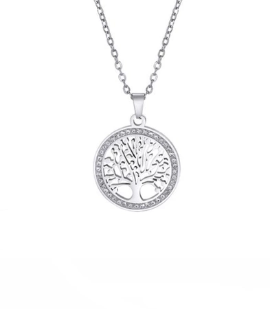 Colier din argint, pandantiv, otel chirurgical, cu zirconi de copac