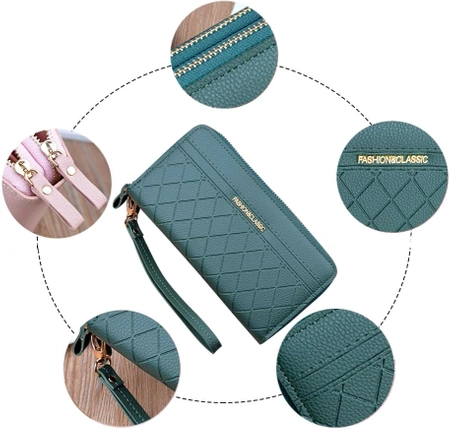 Portofel mare pentru femei Model verde practic, matlasat, decorativ
