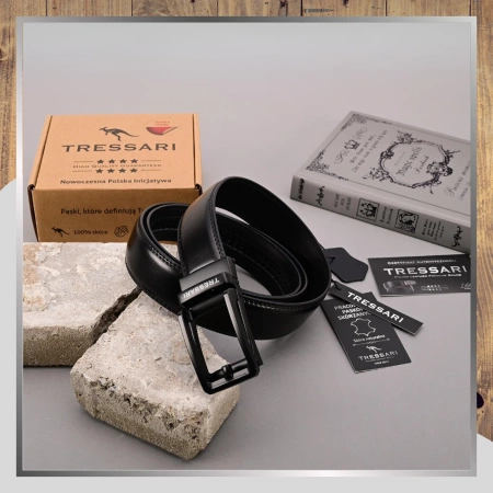 Curea bărbătească din piele naturală TRESSARI 120cm neagră pentru pantaloni