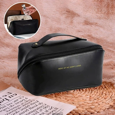 Organizator elegant pentru geanta cosmetica din piele ecologica, neagra