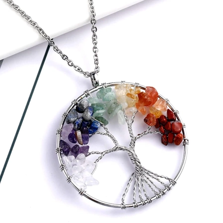 Colier din otel chirurgical, pomul fericirii, minerale colorate