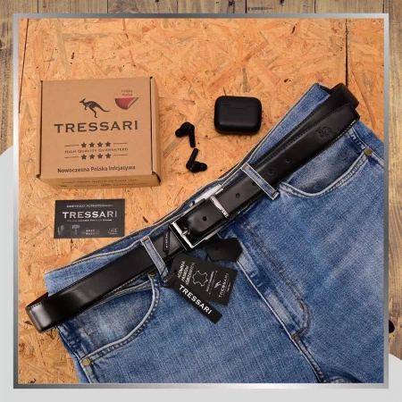 Curea din piele dublă TRESSARI, neagră și maro, 120 cm pentru pantaloni