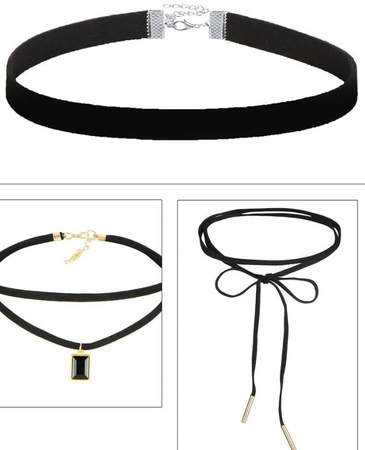 Set negru de 10 piese CHOKER colier cu curea din dantela