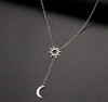 Colier lung de argint, oțel chirurgical elegant, soare și lună