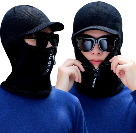 Glugă de iarnă pentru bărbați, căciulă de schi izolată cu fermoar