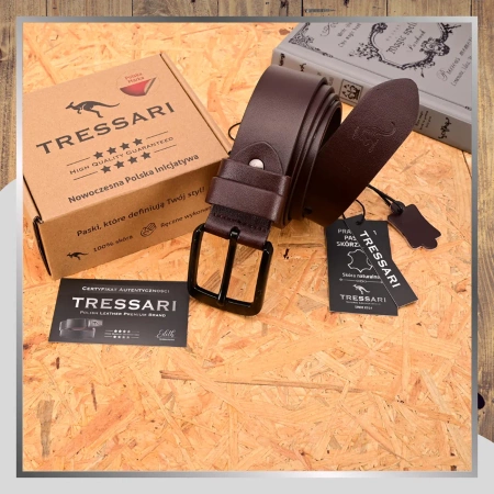 Curea bărbătească TRESSARI, piele naturală, maro, pentru pantaloni
