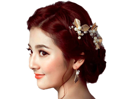 Agrafă de păr de nuntă cu perle, frunze de flori