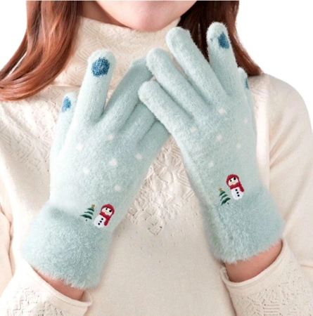 Mănuși calde de iarnă pentru femei, brodate cu model de Crăciun