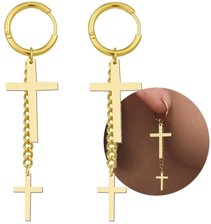 Cercei cruce de aur, otel chirurgical, eleganti, agatatori