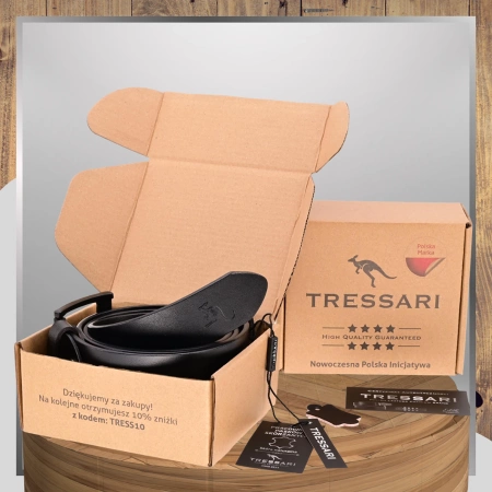 Curea din piele pentru bărbați TRESSARI, piele naturală, 120 cm, neagră, pentru pantaloni