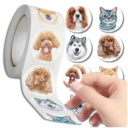Autocolante pe rola 500 buc. animale colorate DIY pentru copii
