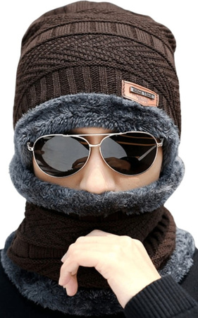 Set barbati: palarie + esarfa, tunel izolat, maro