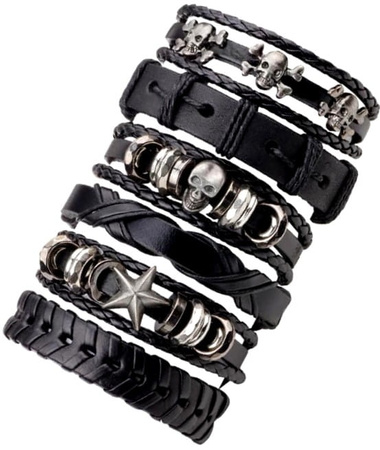 Set bratara din piele PUNK, cranii negre