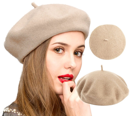 Șapcă beretă de damă cu antenă, bej francez