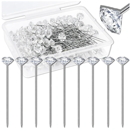 Ace de croitorie, ace decorative cu cap diamantat, 52mm, set de 100 bucăți