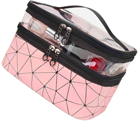 Geanta cosmetica suspendata, roz, impermeabila, mare, transparenta