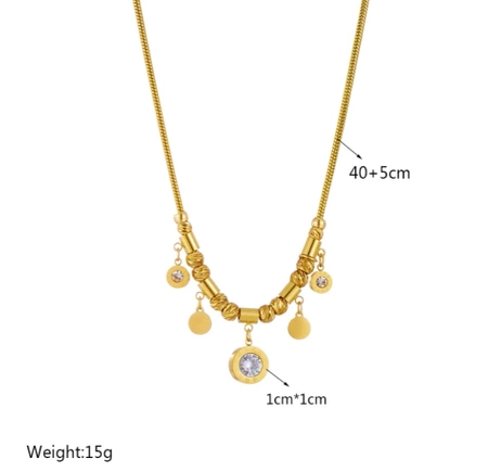 Colier cu lanț de aur, oțel chirurgical, pandantive cu zircon