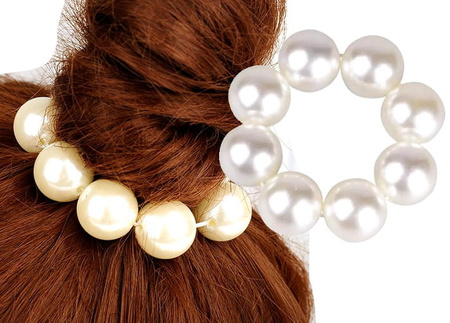 Bandă de păr lată elastică, perle mari, pentru coc