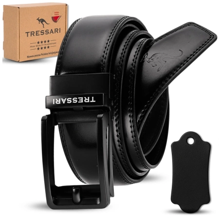 Curea bărbătească din piele naturală TRESSARI 120cm neagră pentru pantaloni