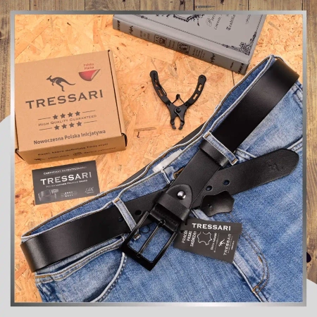 Curea din piele pentru bărbați TRESSARI, piele naturală, 120 cm, neagră, pentru pantaloni