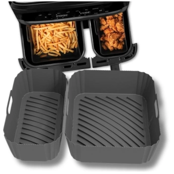 Inserție reutilizabilă din silicon pentru friteuză cu aer, 2 bucăți, tavă de copt gri